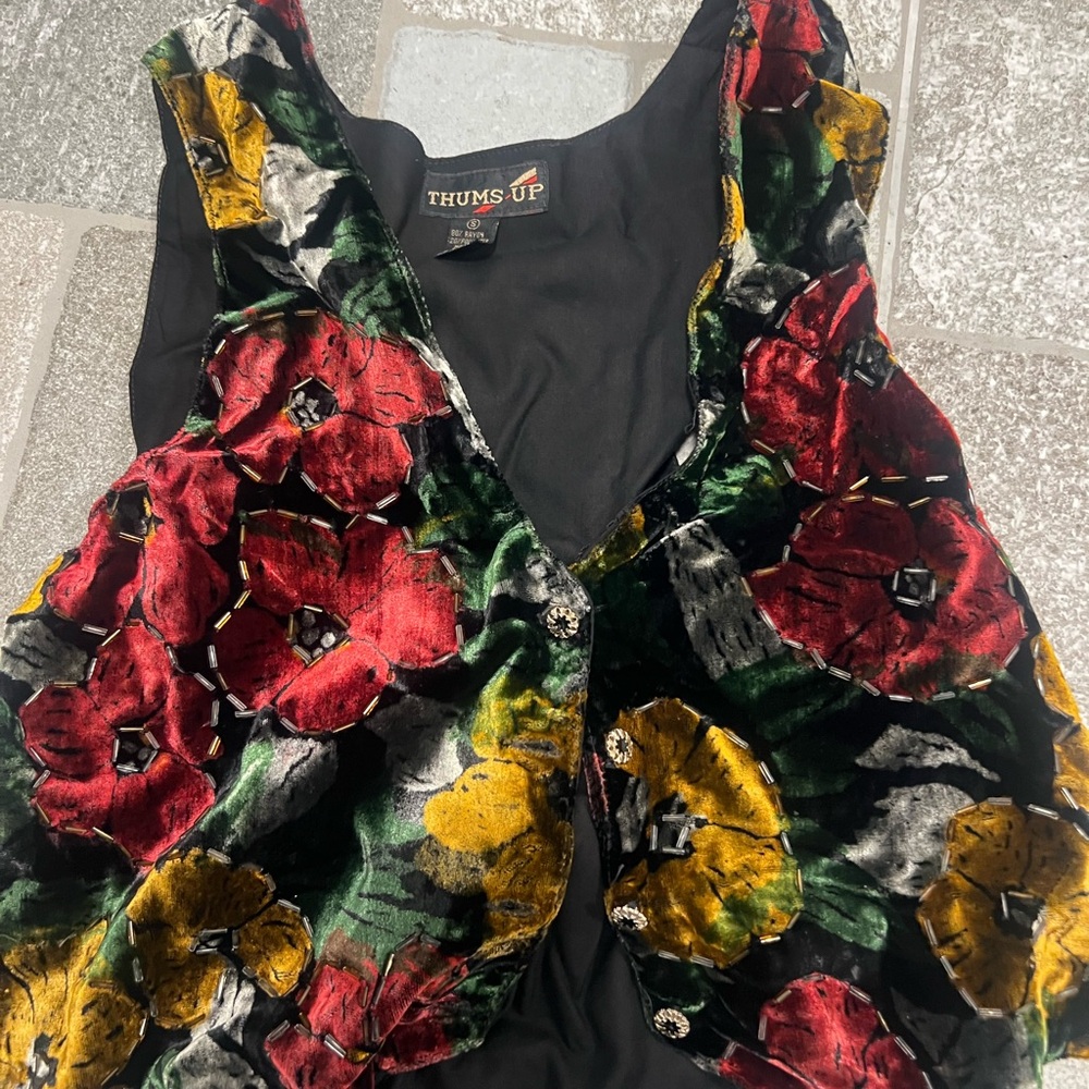 Y2K / 90s Boho Velvet Patchwork Floral Vest – Embellished – S